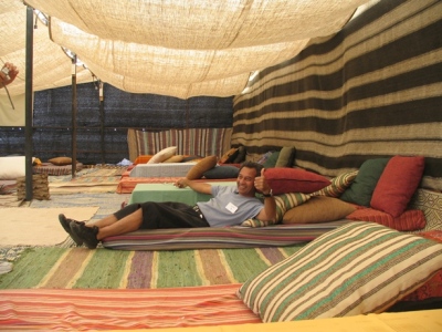 Relaxing at a Bedouin tent near Ein Gedi